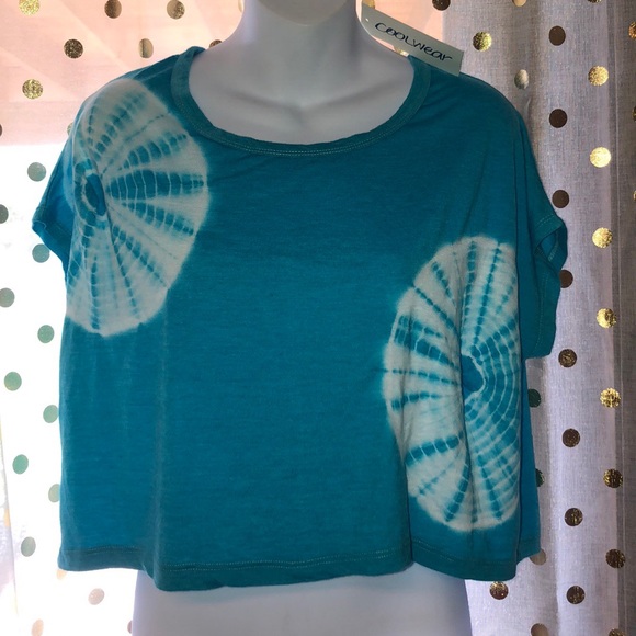 Nwot turquoise cropped tie dyed shirt xl - Picture 1 of 3